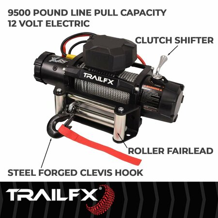 TRAILFX WINCHES Vehicle Mounted; Vehicle Recovery Winch; 12 Volt Electric; 9500 Pound Line Pull Capacity WXV95B